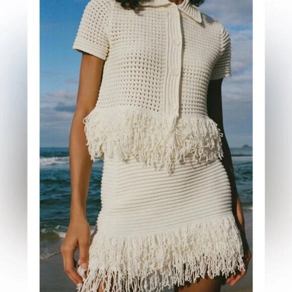 ZARA FRINGED CHECK KNIT SKIRT - Picture 1 of 6